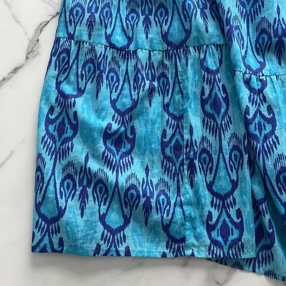 La Plage Bailey Tiered Maxi Dress Cotton Batik Leaf Blue coastal Boho Size XS - Picture 9 of 11